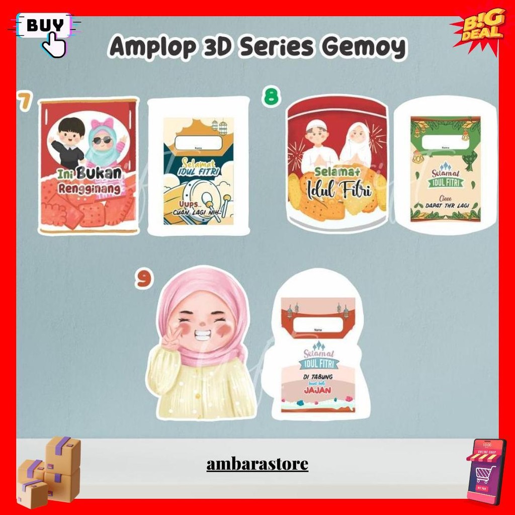 

Amplop Lebaran Idul Fitri Karakter 3D Lucu Gemoy 9 Pcs Siap Kirim