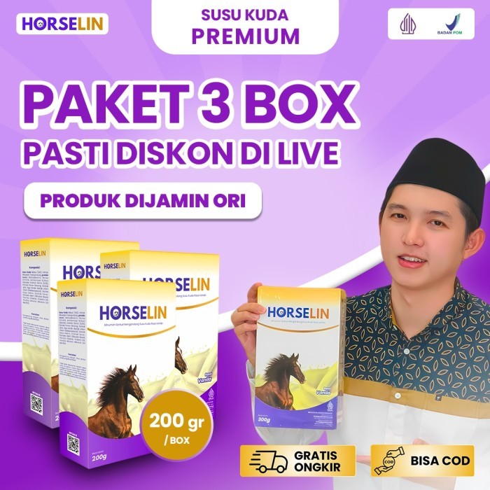 

Horselin Susu Kuda Premium 3 Box200gr Cegah Pengapuran Tulang, Nyeri Sendi Dan Rematik