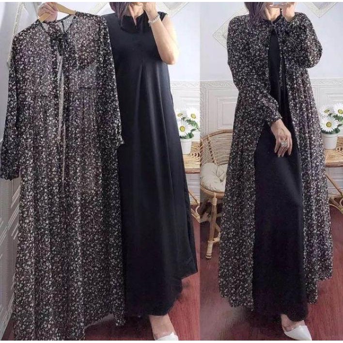 GAMIS WANITA BAHAN CERUTY MOTIF MIX POLOS INER OUTER MENYATU