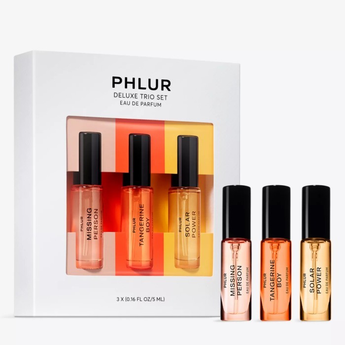 PHLUR Deluxe Trio gift set/missing person/tangerine boy/solar power eau de perfume gift set