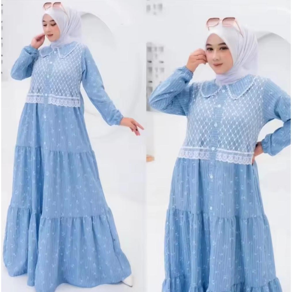 TerlarisTunik Wanita Dewasa Kekinian Unik & Cantik Motif Salur Bunga Kombinasi Brukat Korean Style W
