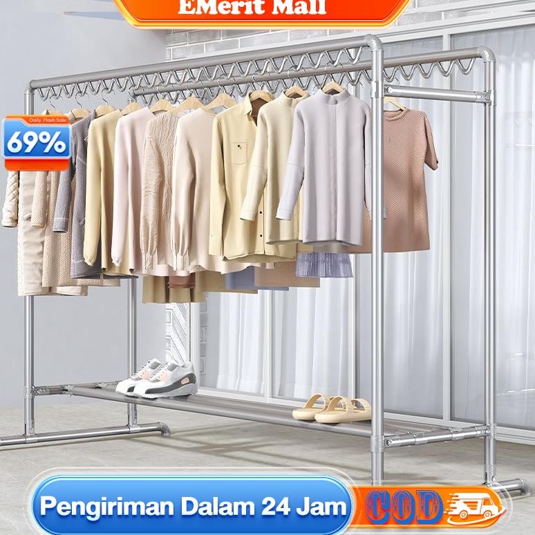 dap Jemuran Baju Stainless Kuat Besar Jemuran Baju Besi Gantungan Baju Berdiri Besar 220*80*160cm