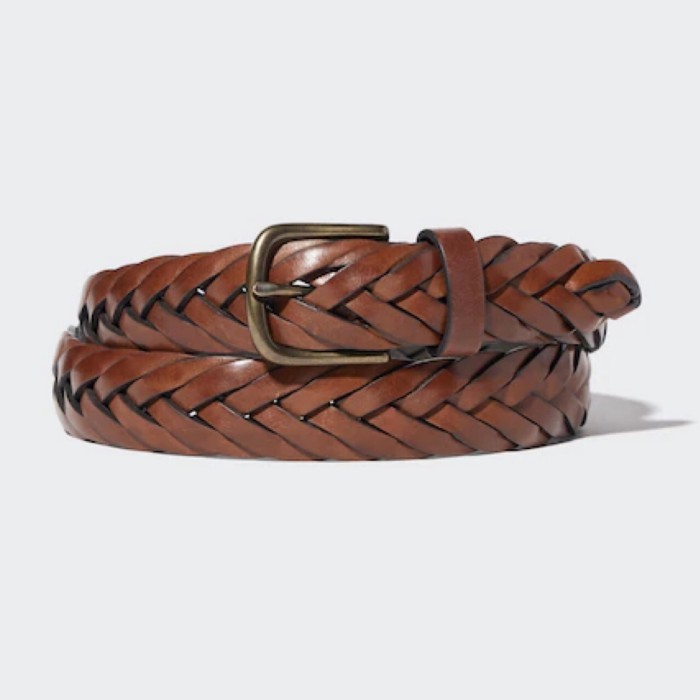 UNIQLO Men Belt Ikat Pinggang Pria Leather Wide Mesh Brown