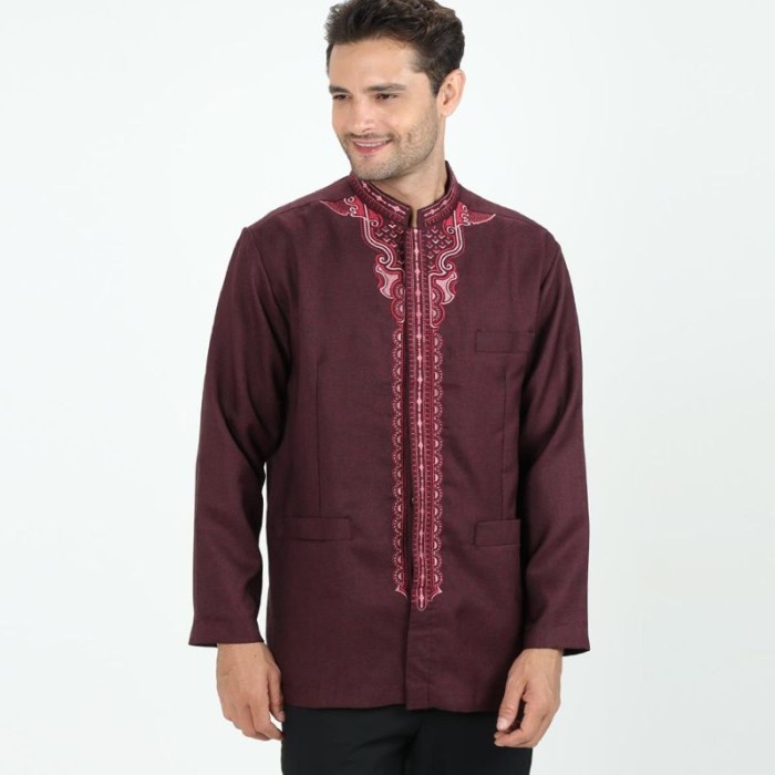 Batik Arjuna Weda Jasko Simetris Baju Koko Pria - Merah Tua