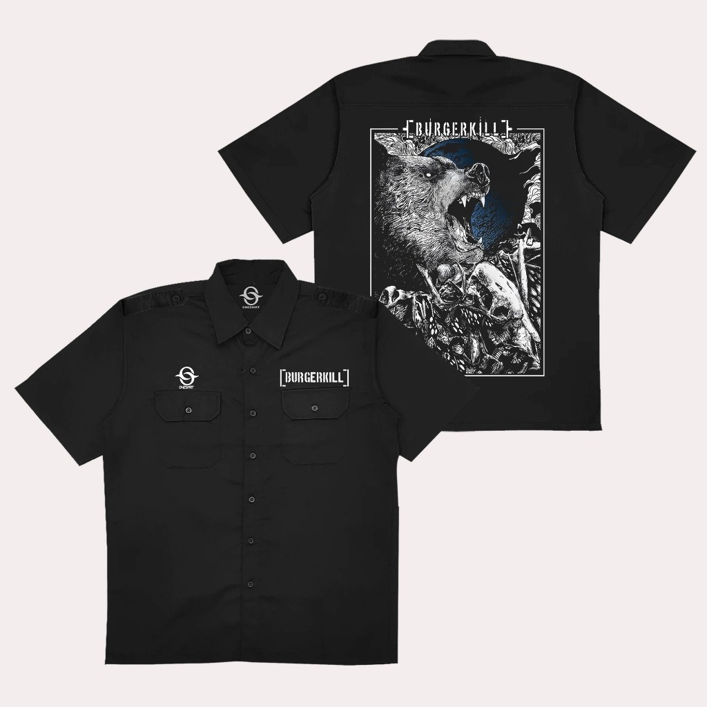 Oneshirt Kemeja Workshirt Burgerkill Baju Pdh Hitam