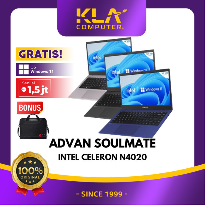 Advan Soulmate Celeron N4020 4Gb 256Gb (Upgradable) 14" Hd Laptop