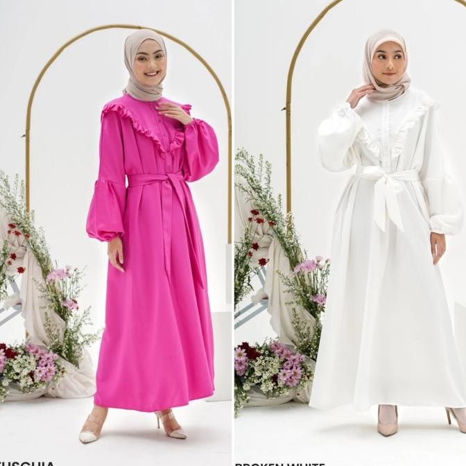Dress Panjang Gamis Lebaran Kiyomi Wanita Busui Friendly Lengan Balon Chizanofficial