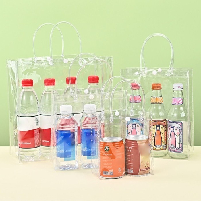 

Tas Kantung Tangan PVC Plastik Transparan Mika Polos Kantong Mika Tas Goodie Gift Bag Hampers Hadiah