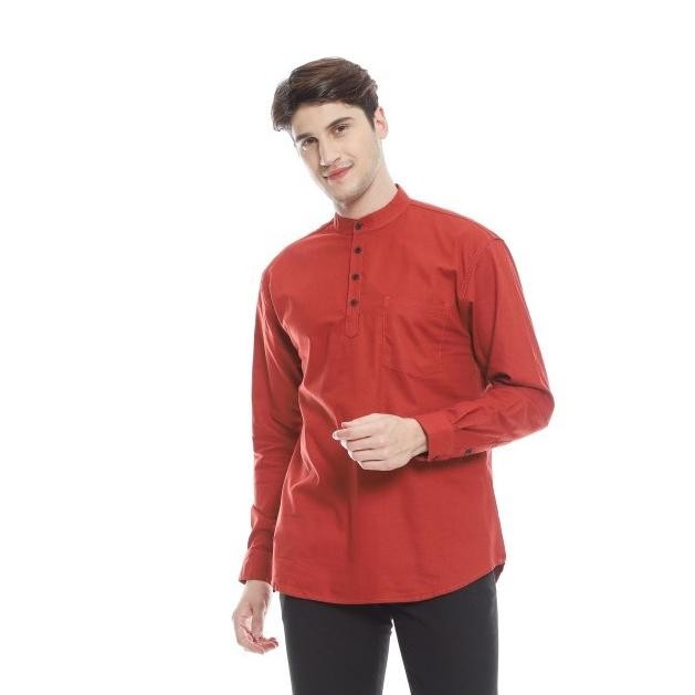 Baju Koko Terracotta Lengan Panjang Pria Premium Kemeja Muslim Cowok Warna Merah Bata Astridstore4