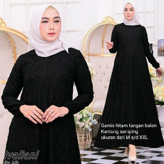 Gamis Wanita Ivaliani ( Tangan Balon) Hitam Moshiebunns_