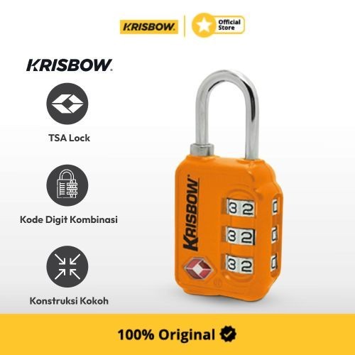 ASLI KRISBOW PADLOCK GEMBOK KOPER 3 ANGKA ZINC ALLOY - ORANYE KODE 971