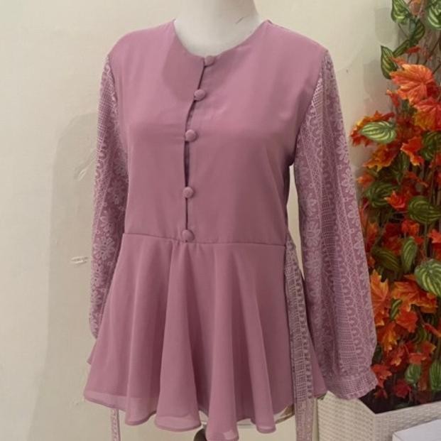 Ni06 Polos Hitam Vintage Denim Ziya Blouse Ukuran S M