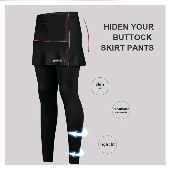 Terbaru Wosawe Celana Rok Wanita Panjang Ketat Berpadding - Legging Rok Gowes Sport Outdoor Promo