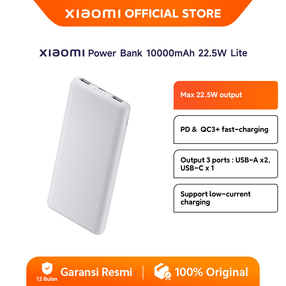 Xiaomi Power Bank 22.5W 10000mAh Lite | Max 22.5W Output | PD & QC3+ fast-charging | Support low-cur