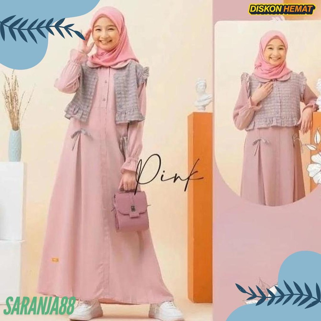 Pakaian Muslimah Set Rompi Anak Perempuan Tanggung Umur 10Th 11Th 12Th 13 Tahun Gamis Muslim Anak Ta