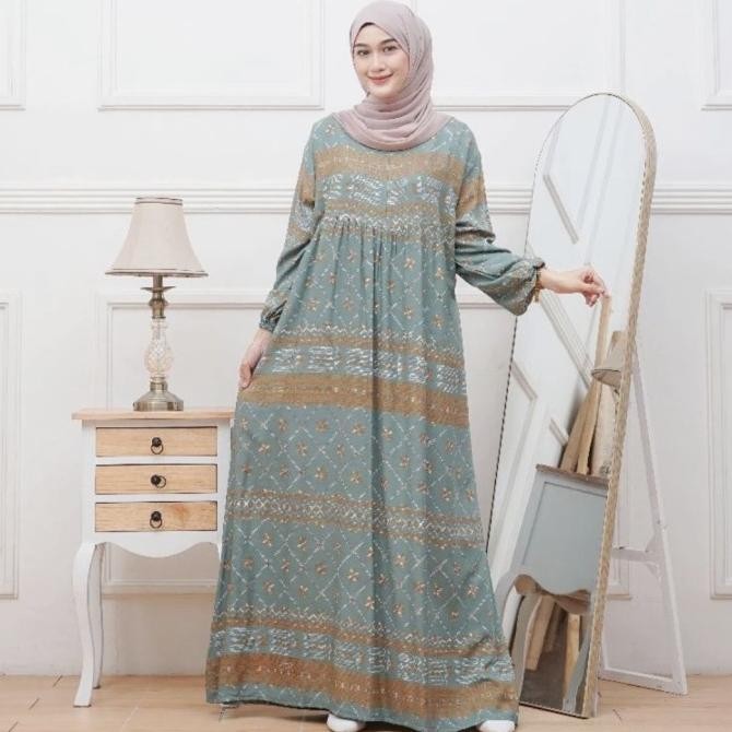 GAMIS RAYON PREMIUM MOTIF ETNIK UKURAN JUMBO GAMIS LEBARAN 2025 DRESS MODEL TERBARU CASUAL LINEN MAX