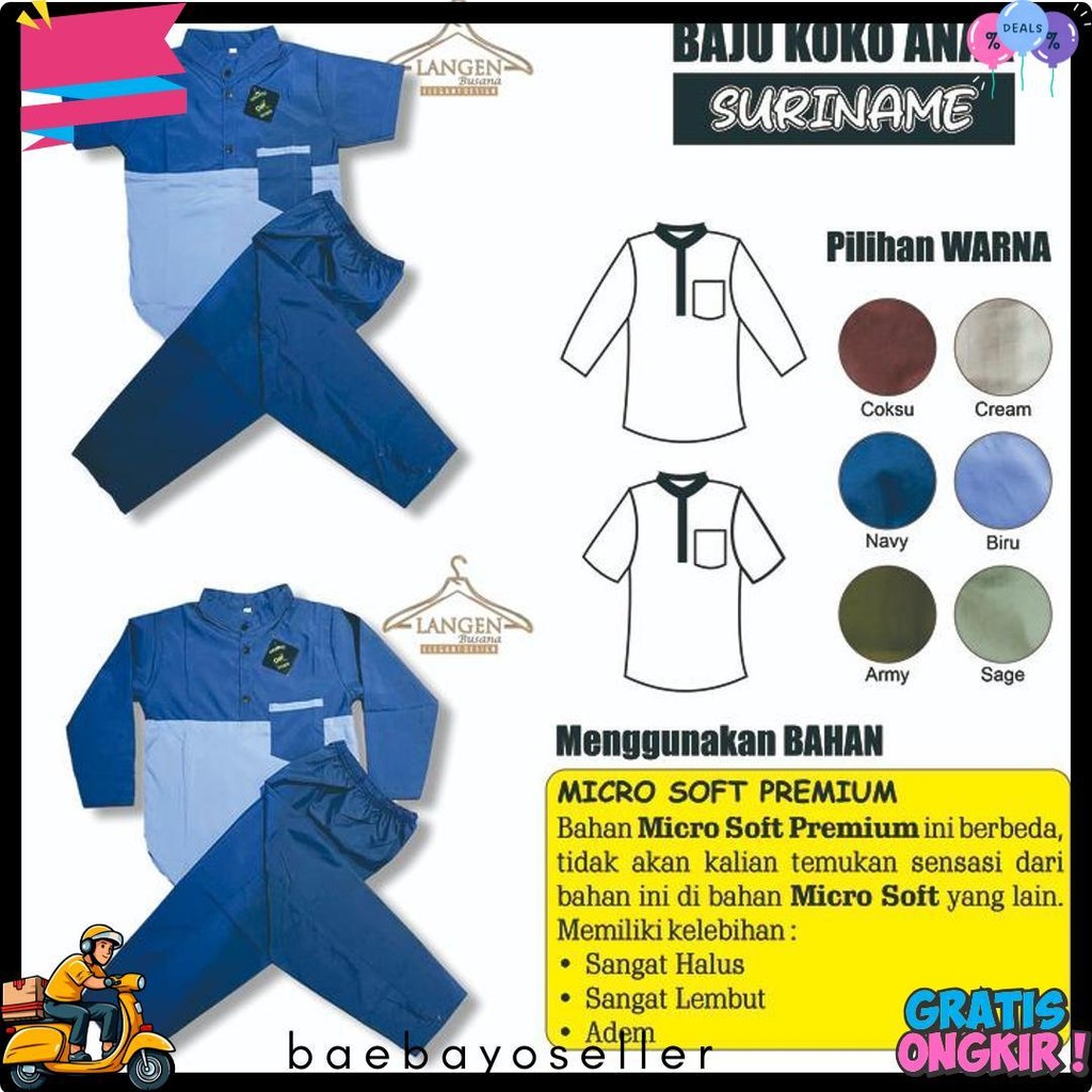 Setelan Baju Koko Anak Laki Laki Kombinasi Warna Biru Denim Lengan Panjang Diskon Setengah Harga