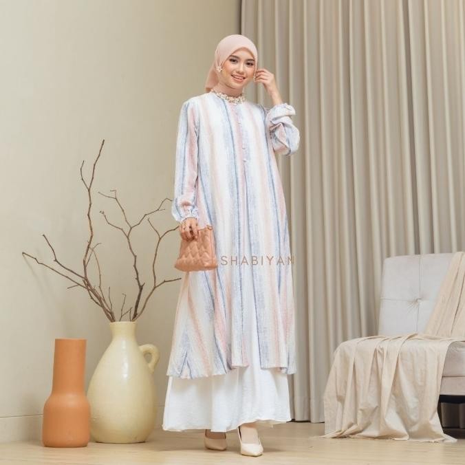 SHABIYAN GAMIS PUTIH WANITA MUSLIM OUTER SET DRESS | 563 GAMIS LEBARAN 2025 DRESS MODEL TERBARU CASU