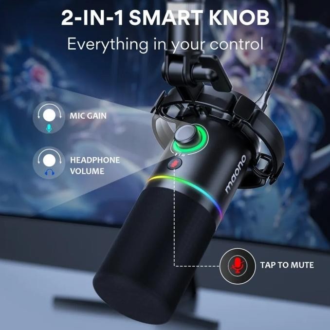 Maono Pd200X Rgb Dynamic Microphone Usb / Xlr Dual Mode With Stand Meja Mikrofon Gaming Podcast Live