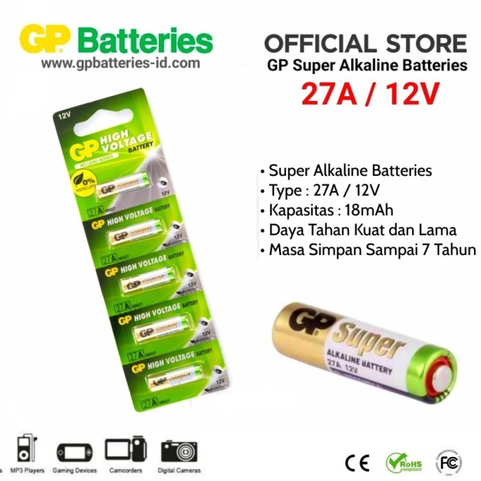 BERMUTU SUPER ALKALINE GP BATERAI 27A 12V BATERAI REMOTE MOBIL KODE 945