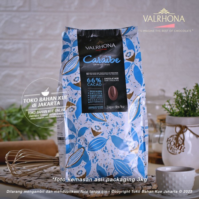 

Valrhona Caraibe 66% Dark Chocolate Couverture 1kg Repack Cokelat