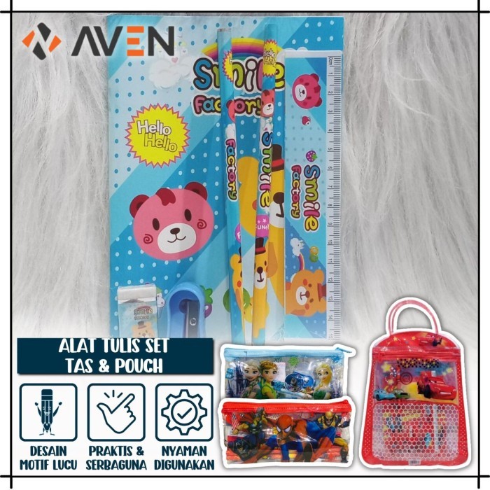 

AVEN Set Alat Tulis Tas 7IN1 Paket Pensil Belajar Anak Karakter Kartun