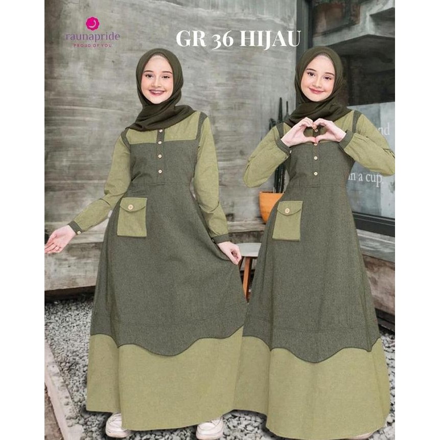 Baju Gamis  Wanita   Remaja  / Rauna Katun Rgr - 36 / Fashion Muslim Gamis Kancing Original