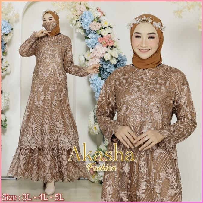 Gamis Brukat Jumbo Ld 140 - Gamis Brokat Malaysia - Dress Pesta Jumbo Original