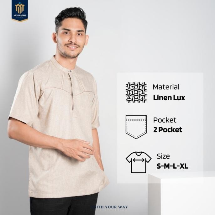 Muslimadani Baju Koko HISYAM Lengan Pendek Pakaian Muslim Pria Casual Terlaris