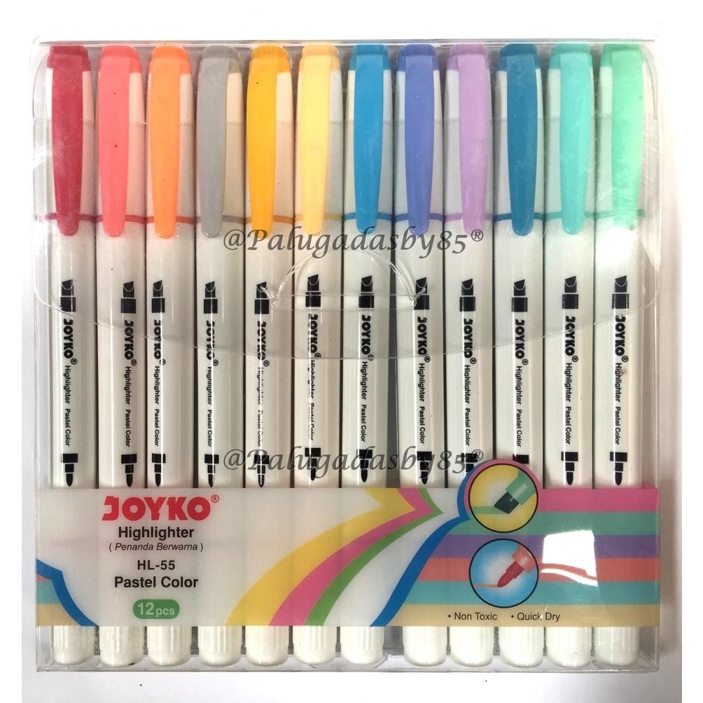 

TERMURAH (1 Set Isi 12 Pcs / 12 Warna) GROSIR Highlighter Joyko HL-55 / Highlighter Penanda Joyko HL-55 1 Set 12 Pcs 12 Warna gub-103