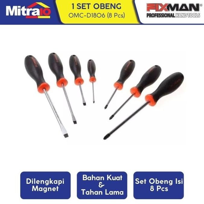 Promo Fixman Omc-D1806 8-Pc Screwdriver Set Slotted Obeng COD