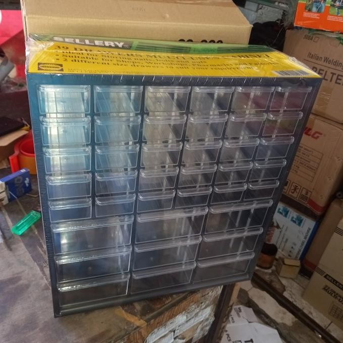 Sellery Rak Penyimpanan Komponen Baut 39 Slot Bahan Mika