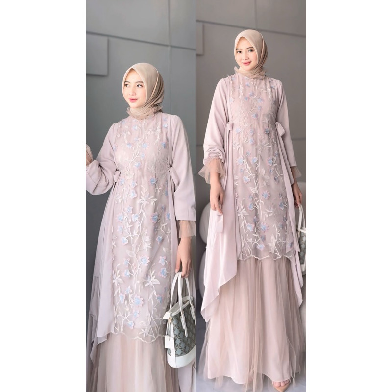 Zemira Raya Dress Panjang Set Wanita ( Setelan Iner Dan Outer Busui ) Baju Gamis Fit Muslim Motif