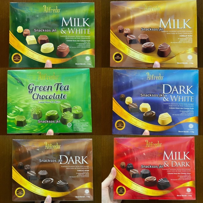 

Ready ALFREDO FINE CHOCOLATE MILK WHITE CHOCOLATE GREENTEA DARK CHOCO