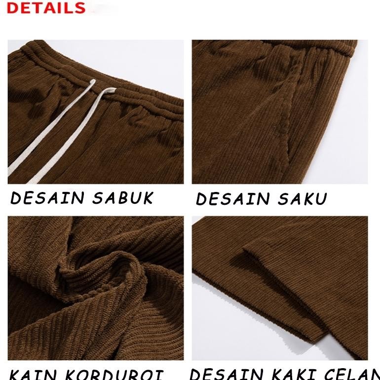 GB29 celana corduroy pria jumbo corduroy Pants celana oversize pria abuabu celana panjang pria korea