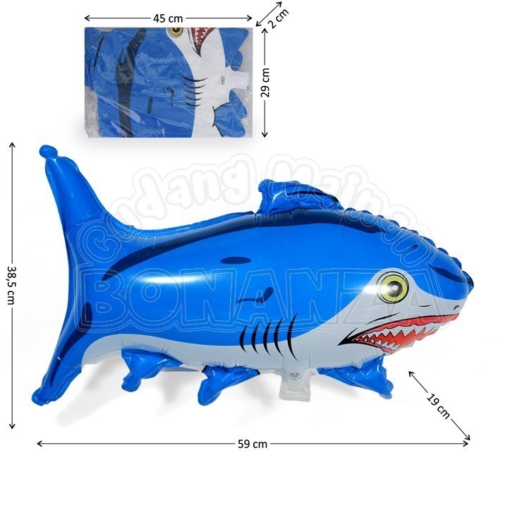 [Bonanza] Grosir Balon Gas Hiu Polos / Hiu Animal 50 Pcs Mainan Anak Murah