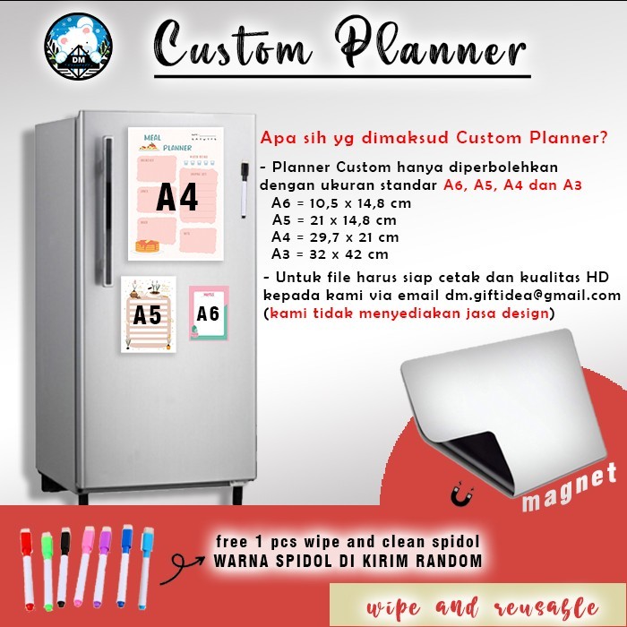 

DISKON CUSTOM PLANNER MAGNETIC A6 A5 A4 PAPAN JADWAL MAGNET KULKAS WEEKLY DAI KODE 1355