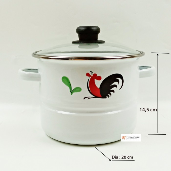 Panci Kukusan Dandang Enamel 20Cm Nasi Motif Ayam Jago 1 Set #Gratisongkir #Sale #Discount