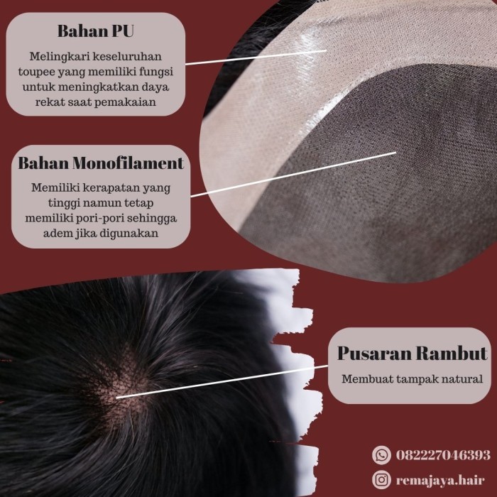 Terlaris Tutup Botak Toupee Pria Natural 20Cm Fine Mono