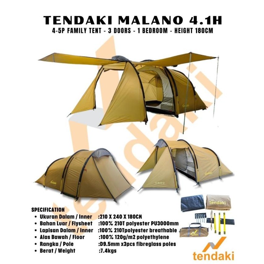 TENDAKI Malano 4.1 - Malano 4.1H Tenda Camping Family Kapasitas 4-5 F67A