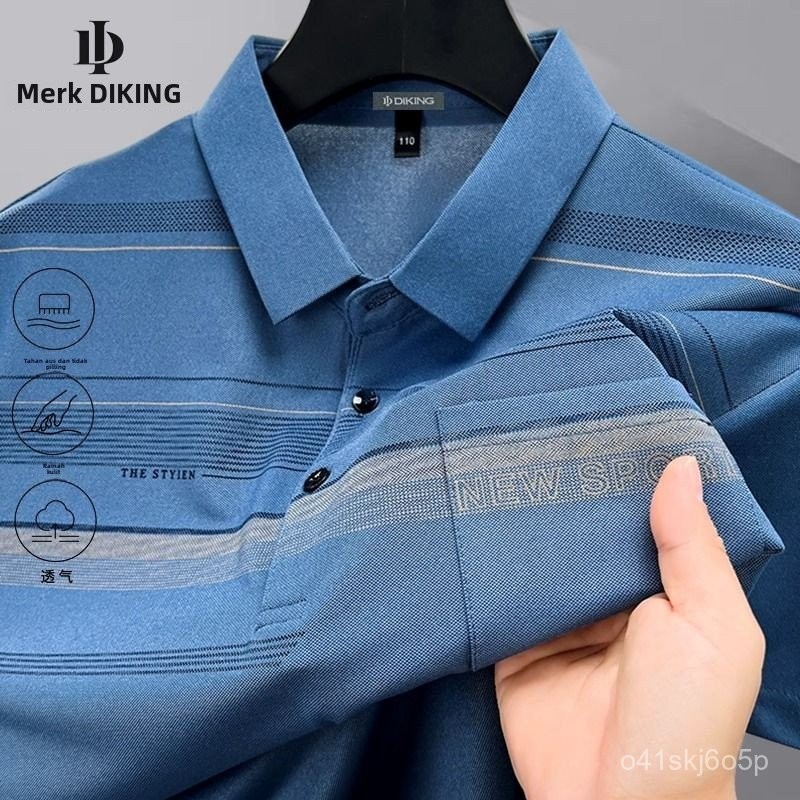 Lengan Pendek Lapel Pria T T-shirt Kasual Garis-garis POLO