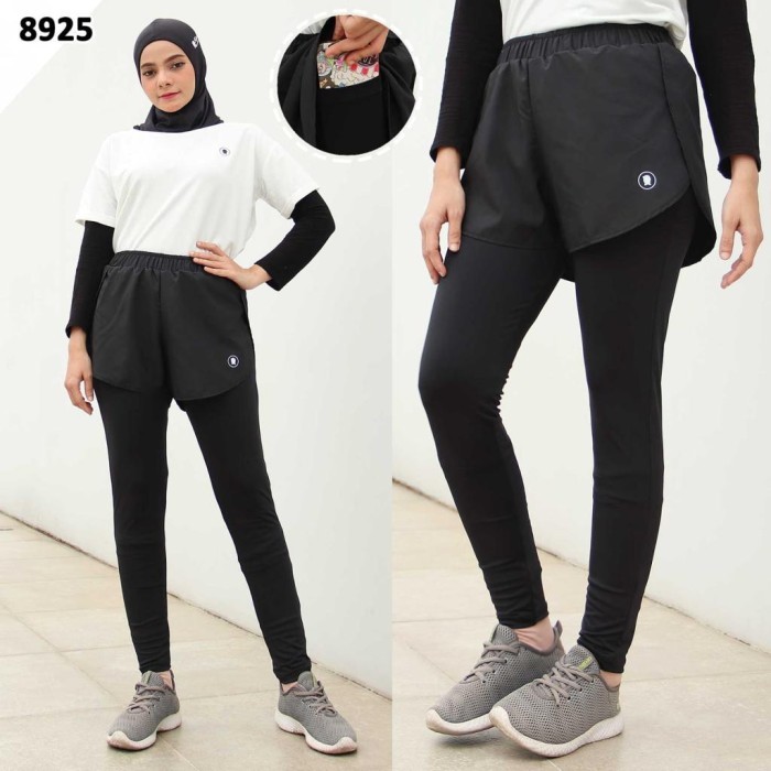 Celana Olahraga 2 in 1 Legging Sport Wanita Lari Marathon