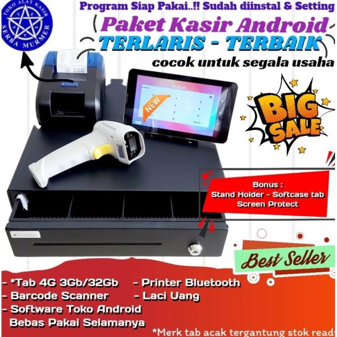 

Paket mesin kasir android toko warung apotek distro salon kosmetik atk