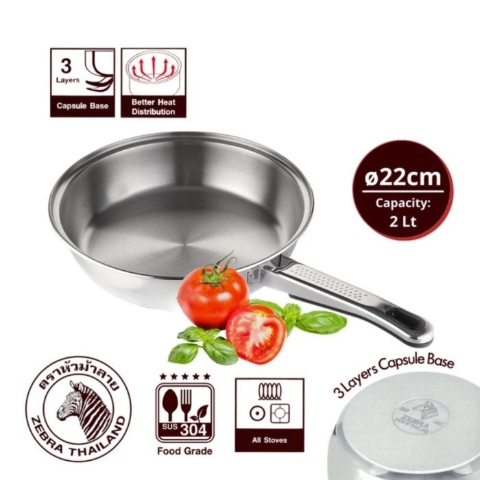 TERBARU ZEBRA Frying Pan 22 Cm 175323 Vitalux Plus - Wajan Kuali Stainless