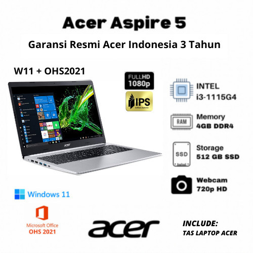 Acer Aspire 5 A514-54 I3-1115G4 4Gb 512Gb 14" W10 - Garansi Resmi