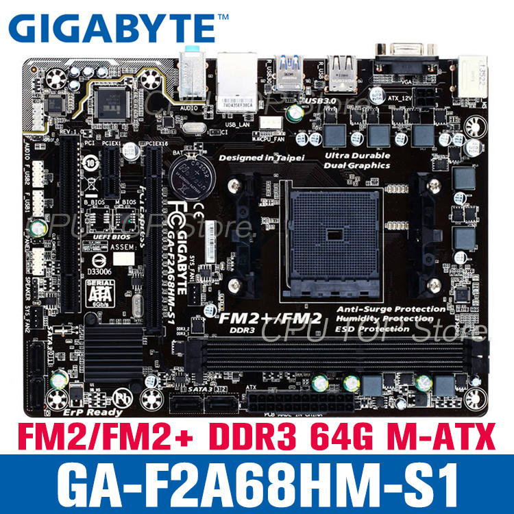 ⚡️ Gigabyte GA-F2A68HM-S1 / GA-F2A68HM-DS2 DDR3 Soket FM2 Motherboard Bekas Desktop FM2+ A68 A68H A6