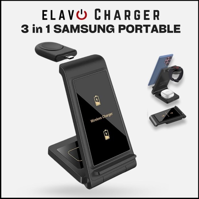 ELAVO 3 in 1 Original Wireless Charger Dock Table APPLE Watch Airpods Charger Samsung buds galaxy