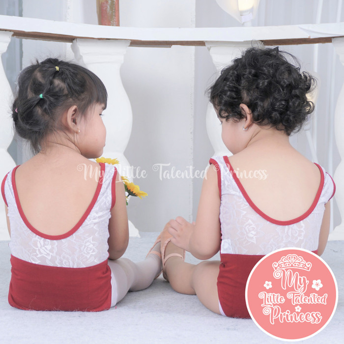 Leotard Lace Maroon Baju atasan ballet dance anak cantik import