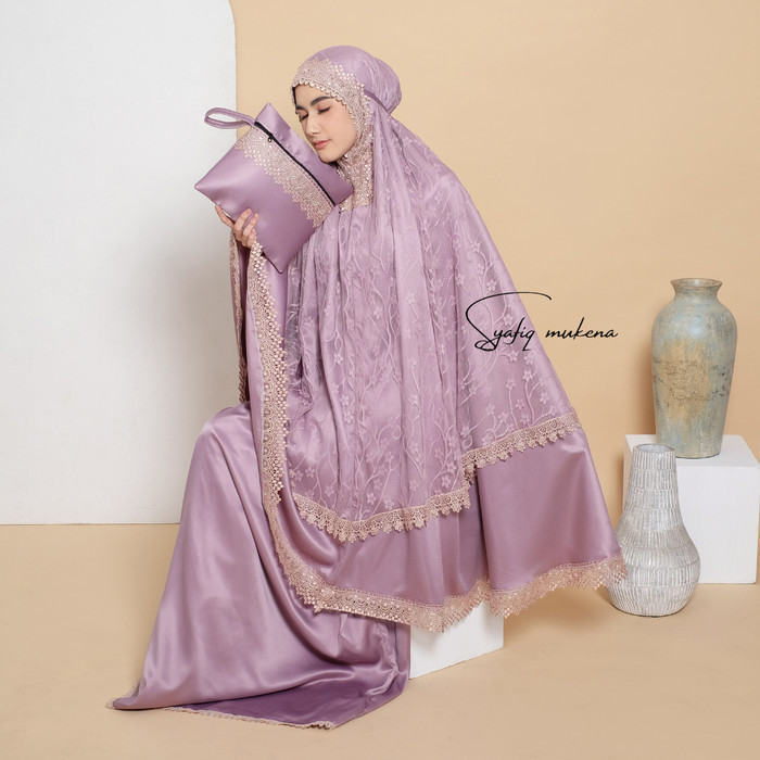 Mukena Dewasa Barbie Sutra Velvet Silk Double Brukat Motif Renda Mewah