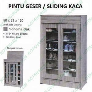 Lemari Rak Sepatu Pintu Geser Sliding Kaca Abu Coklat Tinggi Bandung